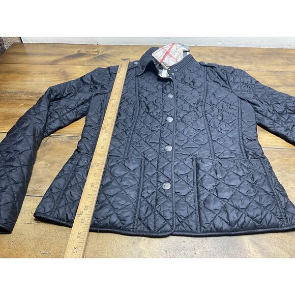 BURBERRY Brit Jacket Women's S Diamond Quilted Nova Check Black Lightweight - Picture 13 of 14